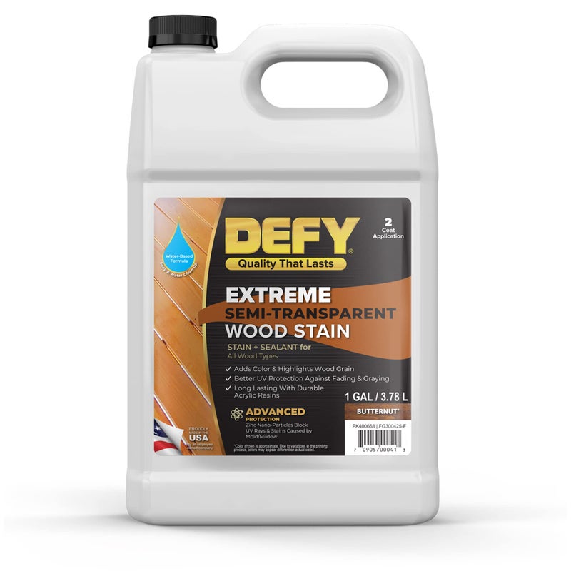 DEFY Extreme Wood Stain and Sealer in One - 1 Gallon Semi-Transparent Waterproof Coating for All Wood Types - Butternut - Image 1